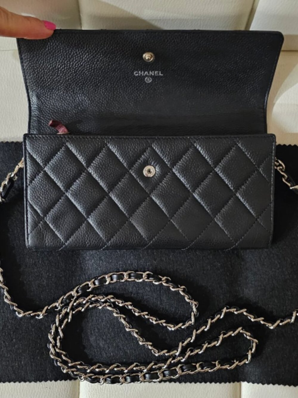 Authentic Chanel Black Caviar Quilted Wallet Silver Hardware Crossbody - Picture 8 of 13